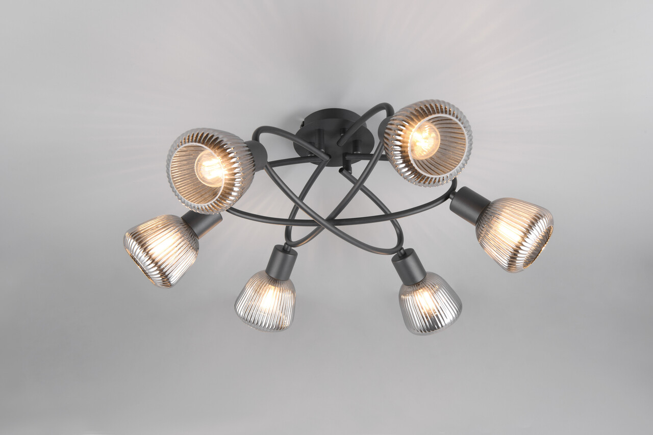 Plafoniera Tarifa, TRIO, 59.5x10.5x25 cm, 10W, 6x E14, metal, negru mat/argintiu - imagine 6